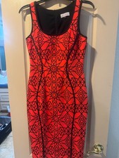 New Jovani Red and Black Sleeveless SunDress with Geometric Pattern Sz 6 VINTAGE
