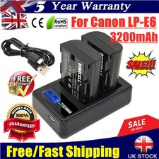 2X 3200mAh LP-E6 Battery & Charger for Canon EOS 70D 80D EOS 60D EOS 5D Mark II