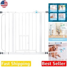Extra Wide Metal Dog Gate, Small Pet Door, Walk-Through, Pressure Mount, 29.5...