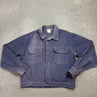#ad French Jacket Adult Medium Blue VTG Workwear Sun Faded Chore Canvas Utility Men $93.90