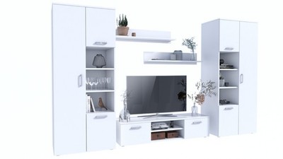 Wohnwand Apollo Weiß | 4-teiliges Set | Modern | Laminat | Skandinavisch
