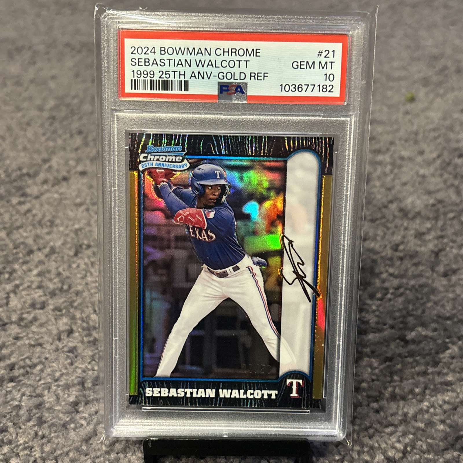 2024 Bowman Chrome 1999 25th Anniversary Gold Sebastian Walcott RC /50 PSA 10