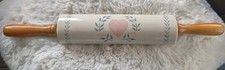 Vintage 90's Ceramic 19" Heart & Vine Wooden Handled Rolling Pin Cottagecore