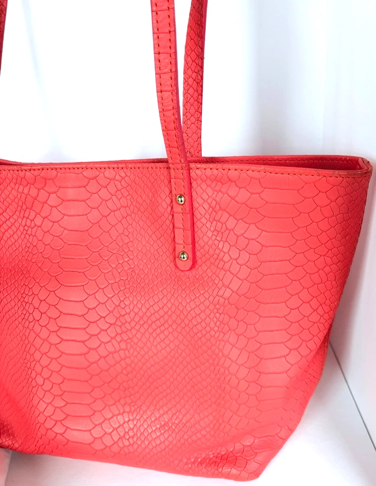 GIGI New York Teddie Tote Coral Orange Python-Embossed Leather - Image 3 of 4