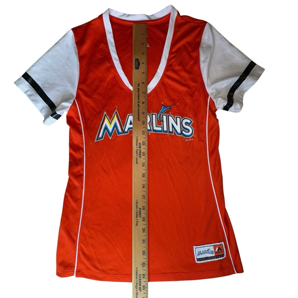 Camiseta de béisbol para mujer Majestic MLB naranja y blanca de los Marlins - talla mediana Foto 4 de 4