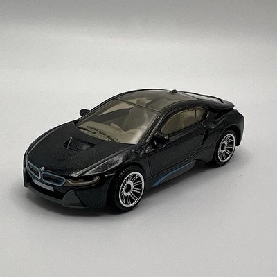 2017 Matchbox '16 BMW I8 Black Metal Flake Blue Stripes 1:64 Loose