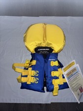 INFANT LIFE JACKET WITH HEAD FLOAT. YELLOW AND BLUE SAFTEY COLOR. NEW W TAG