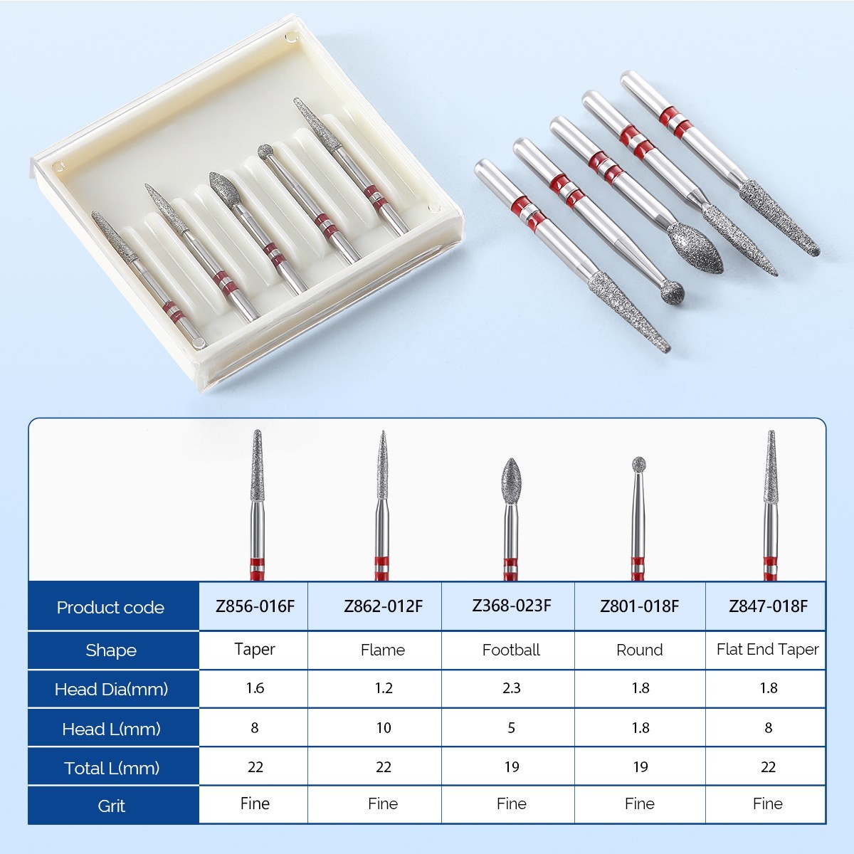 Dental Diamond Zirconia Cutting Burs Kit FG 1.6mm For High Speed