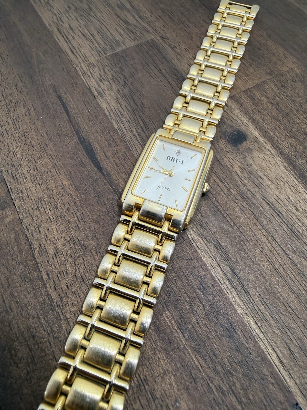 BRUT GOLD PLATED STAINLESS RECTANGULAR WATCH WORKS - image 2