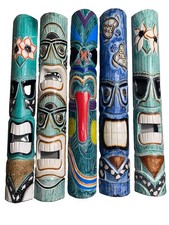 SET OF 5 40 TIKI MASK HAWAIIAN WALL ART ISLAND HOME DECOR BAR TROPICAL MASKS