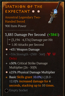   DIABLO 4 SEASON 13   2 GA Weapon Strenght Physical Crit    Twohand Sword  