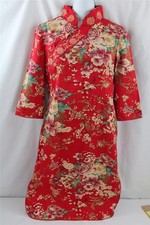 WOMAN CHINESE QIPAO RED DRESS SZ 13 DESIGNER FENGXIANGGE 3/4"SLEEVE COTTON