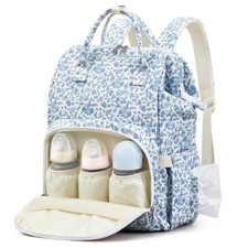 Diaper Bag Backpack Mom with Changing Pad, Blue, Floral