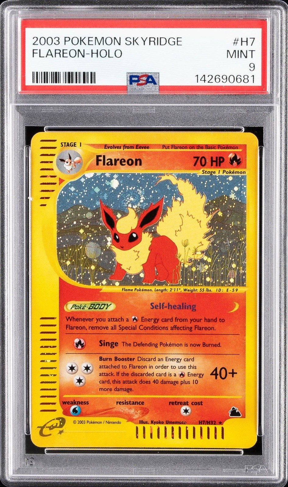2003 POKEMON SKYRIDGE #H7 FLAREON-HOLO PSA 9 Swirl (New Cert)