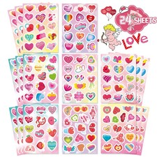 Valentines Stickers 24 Sheets Colorful Love Heart for Kids,