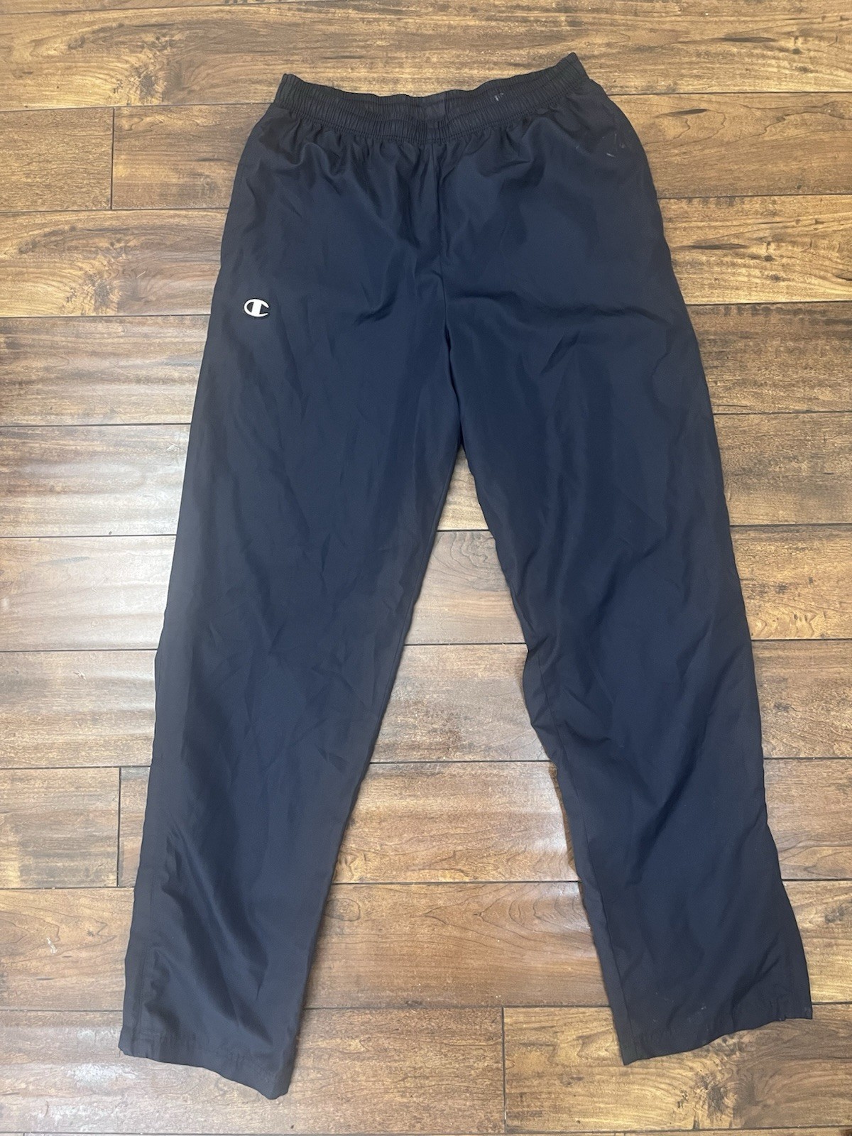 Champion Men’s Black Track Pants Size M Elastic Waist Drawstring Lined Straight
