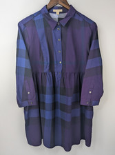 Burberry Brit Shirtdress Dress Womens L Purple Plaid 3/4 Sleeve Cotton Pockets