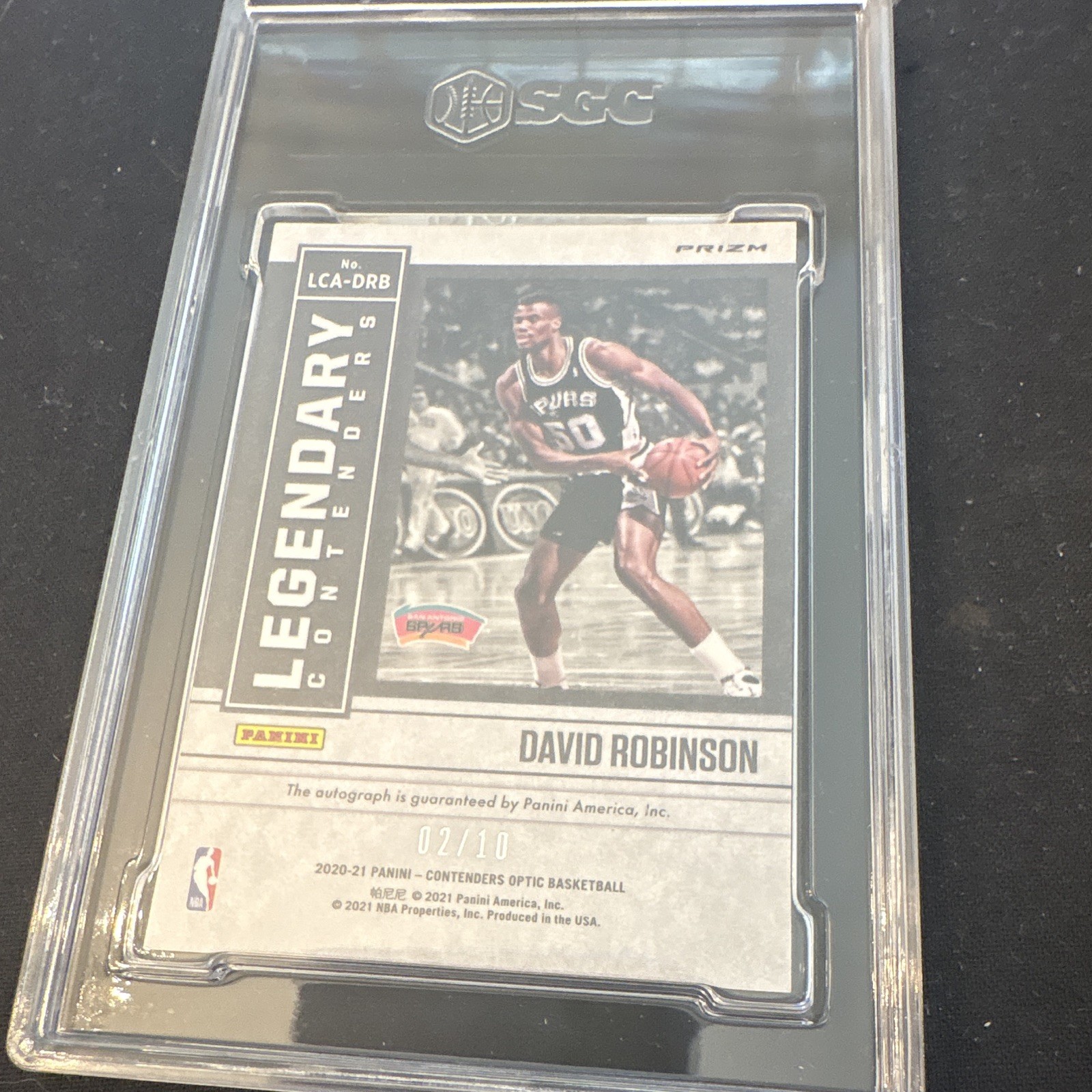 Panini 2020-21 Contenders Optic David Robinson Gold Prizm Auto 02/10 SGC 10 GM  view 2