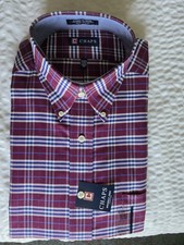 Chaps Mens Oxford Wrinkle Free Shirt Burg White and Blue Plaid 16-16 1/2 32-33