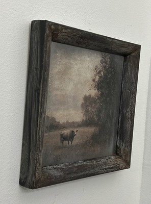 15x15  Cow Landscape Unique Rustic Moody Gallery Art Print Framed Mirror Effect
