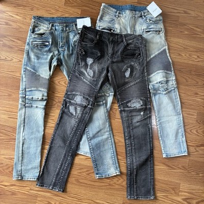 Lot of 3 Balmain Moto Jeans Men's 32 Black Blue Denim