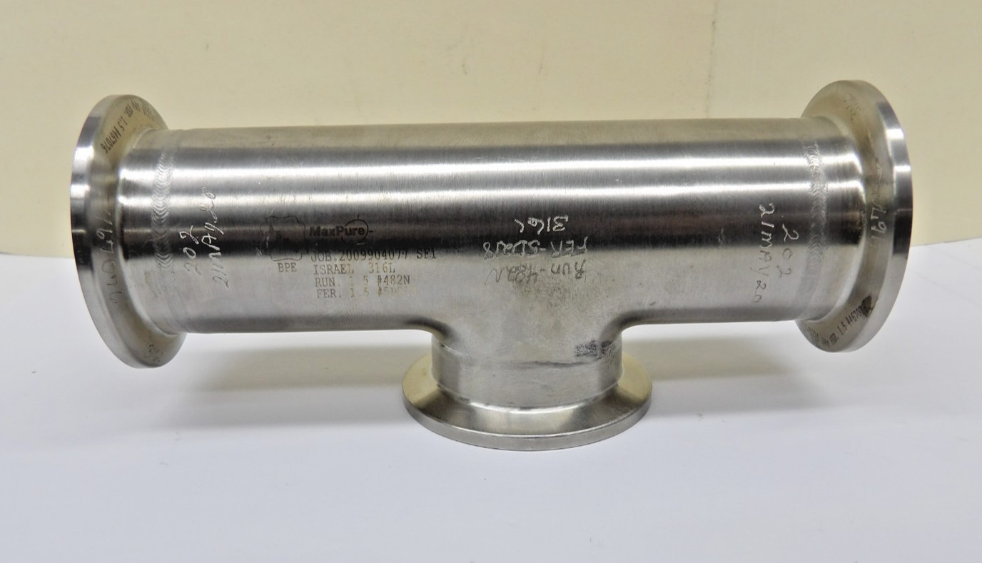 MaxPure 1.5" 316L STAINLESS STEEL TRI-CLAMP / SANITARY CLAMP TEE