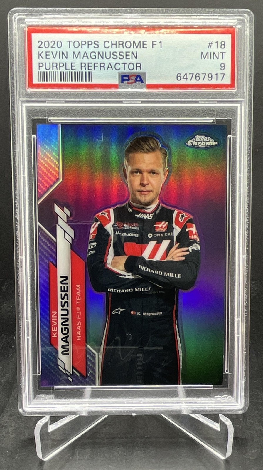 2020 Topps Chrome Formula 1 F1 Kevin Magnussen Portrait Purple 013/399 PSA 9 #18 view 1