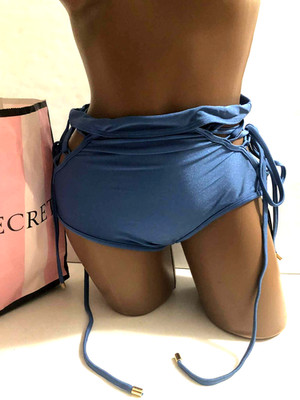 B FYNE High Waist Strappy Side Swim Bikini Bottom Color Blue Size L NWT