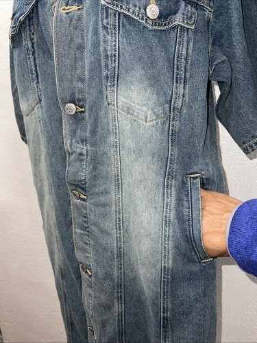 Vintage MEIYANG Distressed Women’s Denim midi Dress Front Button Large - Afbeelding 8 van 21