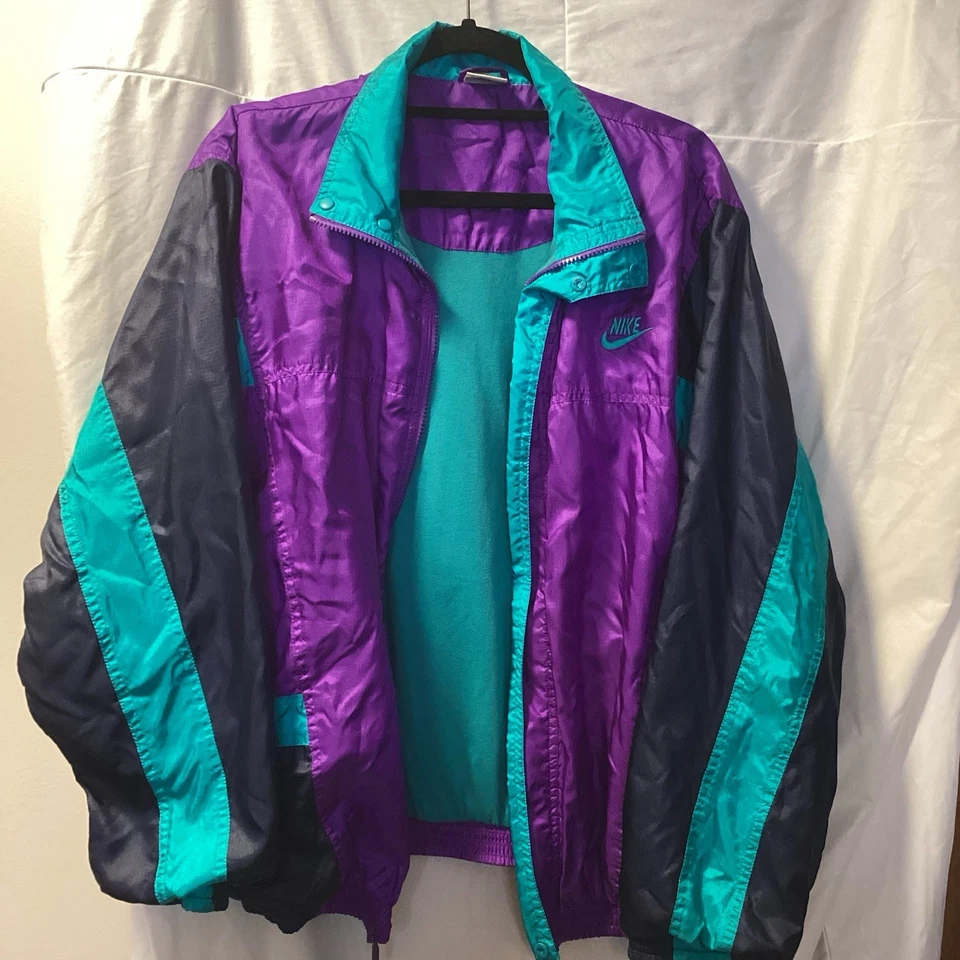 Vintage Nike Orange Tag Tracksuit Jacket & Pants Size Purple Green Black 80s 90s - Image 4 of 4