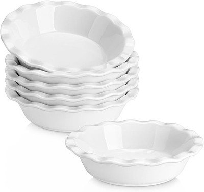 MALACASA 6 Inch Mini Pie Pans Set of 6 Ceramic Ruffled Edge Quiche Baking Dishes