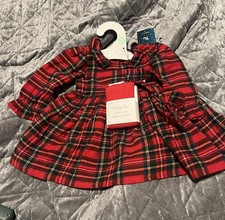 Baby Girls Christmas Tartan 3 piece dress set dress , tights & headband 3-6 M 
