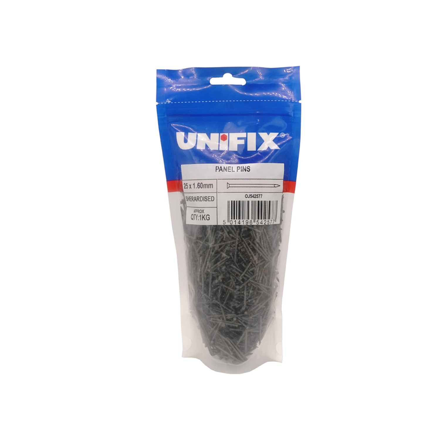 Unifix Sherardised Panel Pins 25 x 1.60mm - 500g Bag - Box of 5