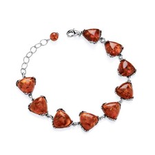 925 Sterling Silver Natural Baltic Amber Triangular Link Bracelet Jewellery Gift