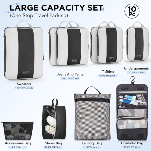 10 Set Compression Packing Cubes for Travel Essentials,Compressible Expandabl... - Picture 2 of 9