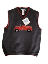 Janie And Jack Boys Size 5  40lbs Fire Truck Sweater Vest
