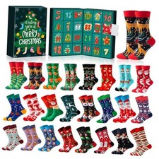 Socks Advent Calendar for Adults Men Women, 24 Pair of Christmas Crew Socks