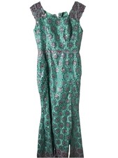 Blue and Pink Flower Pattern Lace Sequin Gown Zip Closure Mermaid Style Formal