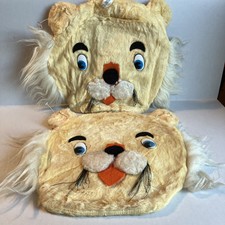 2 Vintage Bantam Lion Pillow Cover Lion Tiger Head Faux Fur Zipper Rare Find