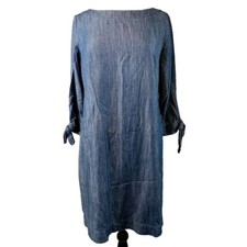 Talbots Denim Shift Dress Womens 3/4 Sleeve Tie Cuff Blue Denim Chambray Sz 6