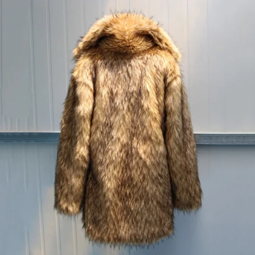 Men's Faux Fur Coat Imitation Hair Long Coats Warm Suit Collar Artificial Cloth - Image 2 of 4