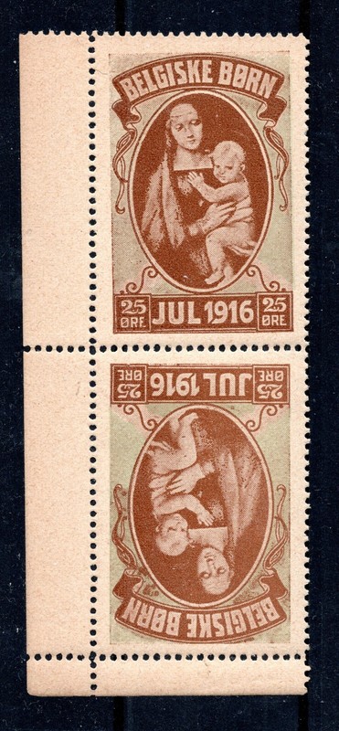 Denmark 1916 25øre "Belgiske Børn" Charity stamps - Tête-bêche pair