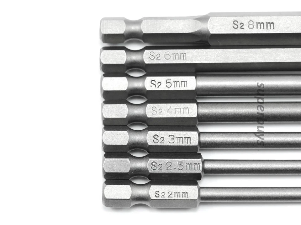 7pc M2 2.5 3 4 5 6 8 Metric Ball Head Tip Hex Shank Screwdriver Drill Bit Tool - Image 3 of 4