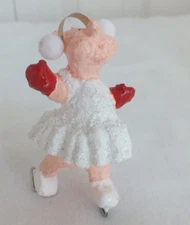 skating pig Christmas ornament w/earmuffs and dress 3.5" tall Market St Hoeffner