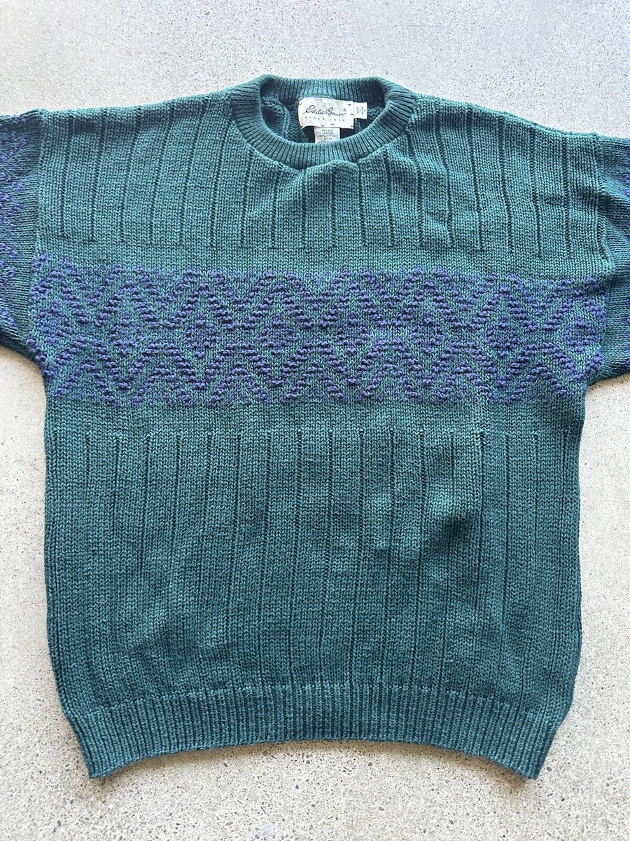 Vintage Eddie Bauer Green & Purple Knit Cotton Diamond Vintage Eddie Bauer Green & Purple Knit Cotton Diamond