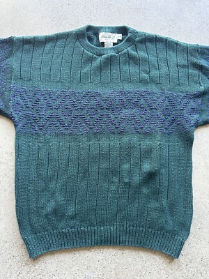 Vintage Eddie Bauer Green & Purple Knit Cotton Diamond Textured