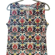 Tacera Sleeveless Dress w/ Multi-Color Floral Design & Keyhole, Size PM