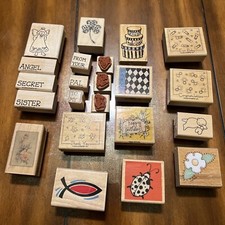 Rubber Ink Stamp Wood Lot Of 22 Pcs