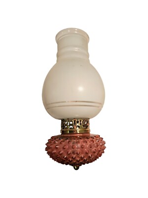 Antique Vintage Library Parlor Hanging Lamp Base and Shade Cranberry Hob  Nail