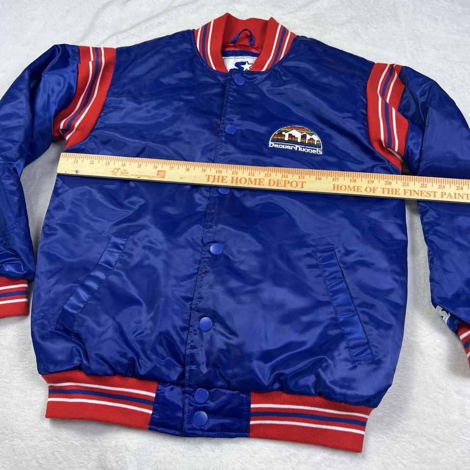 Chaqueta de satén vintage Starter Denver Nuggets niños grande 16-18 azul NBA Foto 3 de 4
